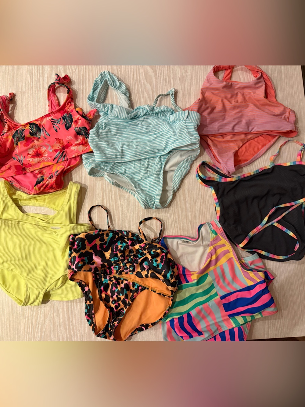 Bundle of 7 girls size L 2-piece swimsuits